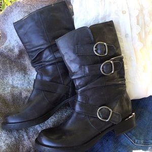 Black Leather Boots - Size 6.5